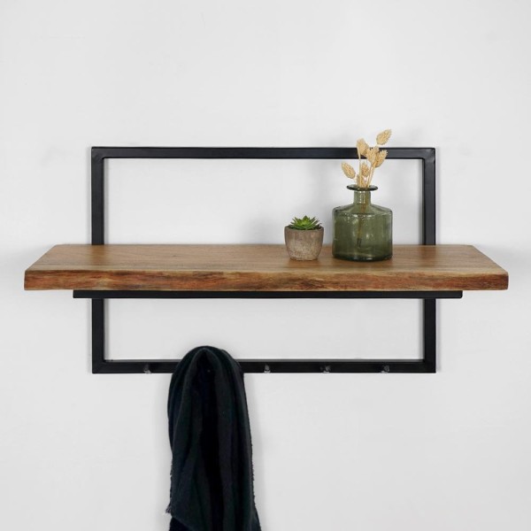 Porte manteau industriel bois massif et métal 7 crochets
