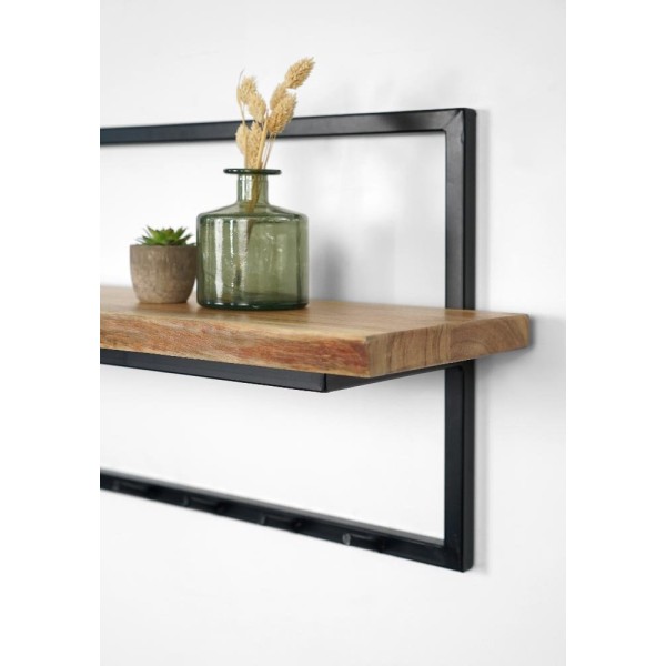 Porte manteau industriel bois massif et métal 7 crochets