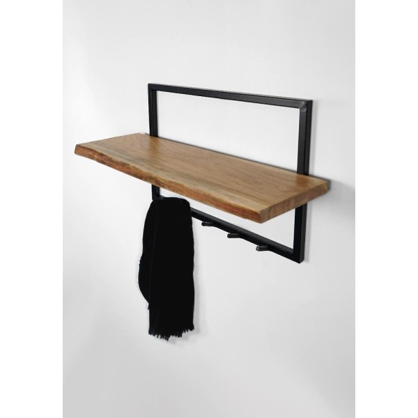Porte manteau industriel bois massif et métal 7 crochets