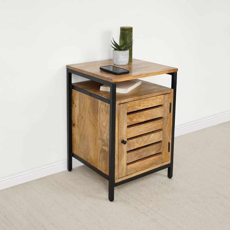Table de nuit en bois naturel et métal