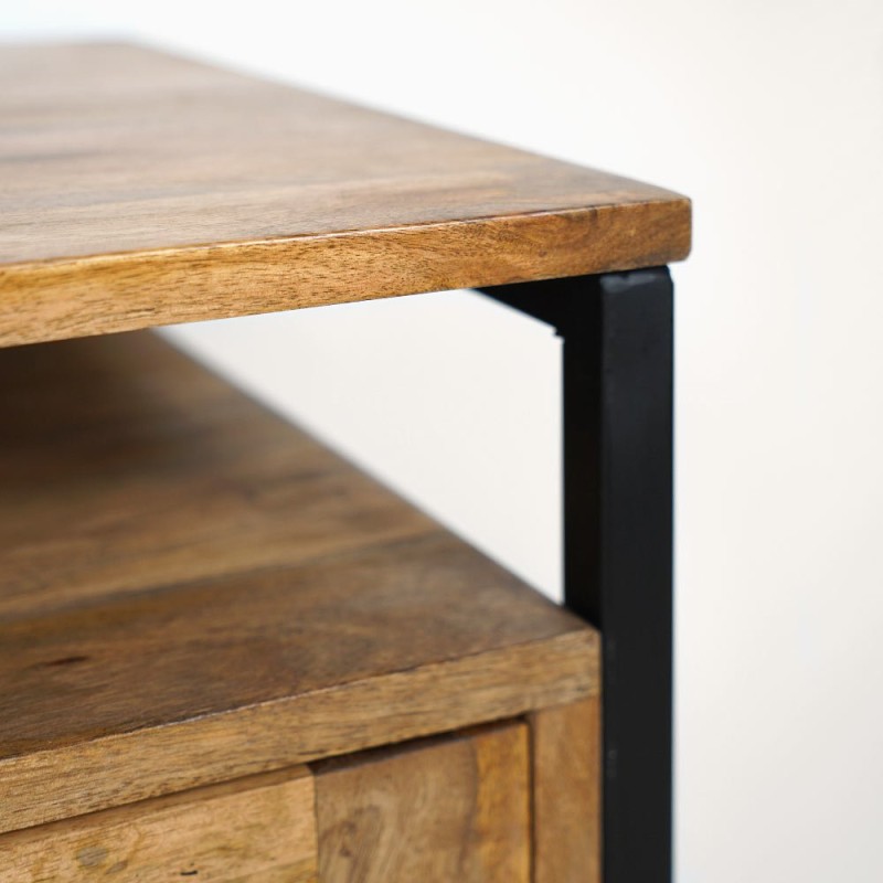 Table de nuit en bois naturel et métal