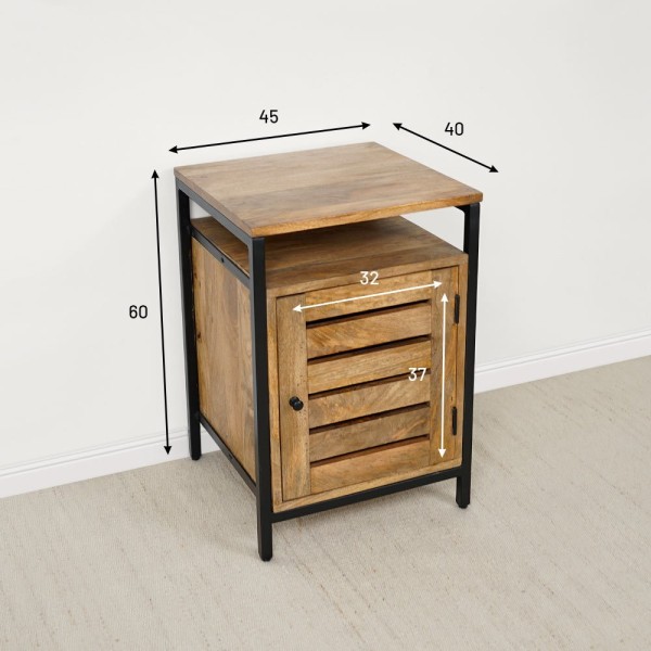Table de nuit en bois naturel et métal