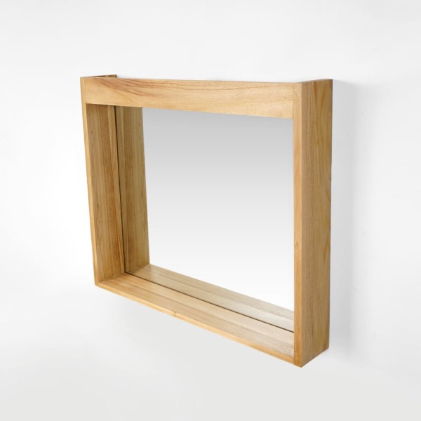 Miroir rectangulaire 90 cm cadre en teck massif avec emplacement lampes