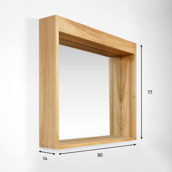Miroir rectangulaire 90 cm cadre en teck massif avec emplacement lampes