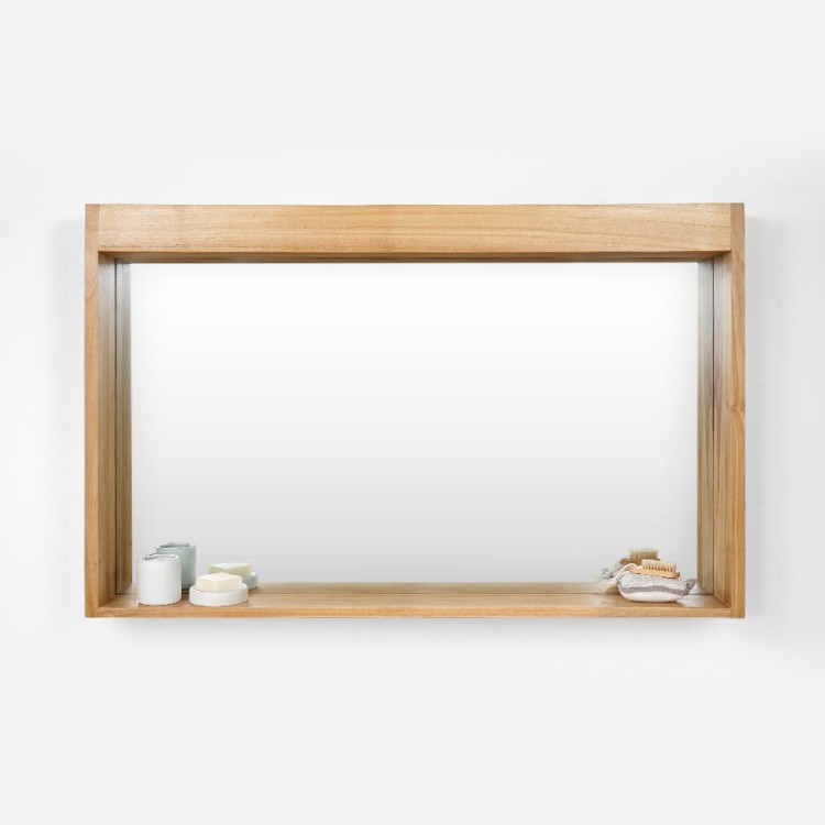 Miroir rectangulaire 120 cm cadre en teck massif avec emplacement lampes