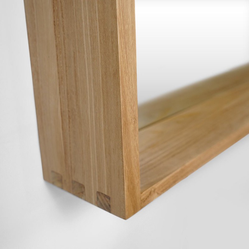 Miroir rectangulaire 120 cm cadre en teck massif avec emplacement lampes