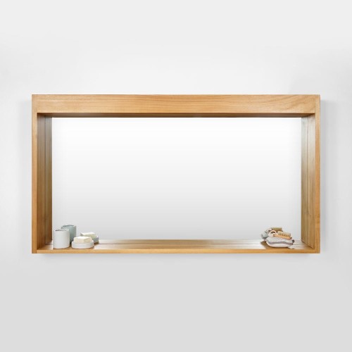 Miroir rectangulaire 140 cm cadre en teck massif avec emplacement lampes