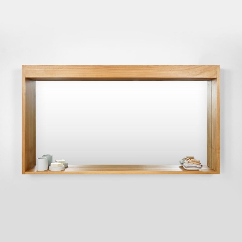 Miroir rectangulaire 140 cm cadre en teck massif avec emplacement lampes