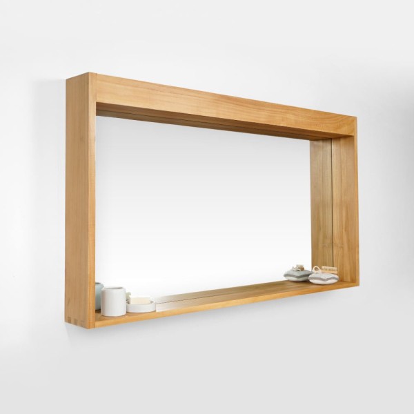 Miroir rectangulaire 140 cm cadre en teck massif avec emplacement lampes
