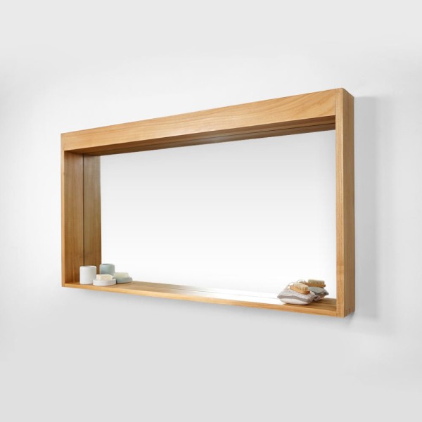 Miroir rectangulaire 140 cm cadre en teck massif avec emplacement lampes