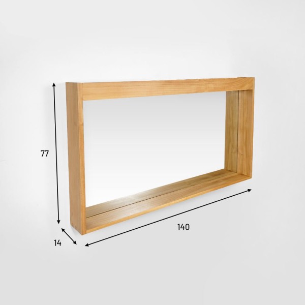 Miroir rectangulaire 140 cm cadre en teck massif avec emplacement lampes