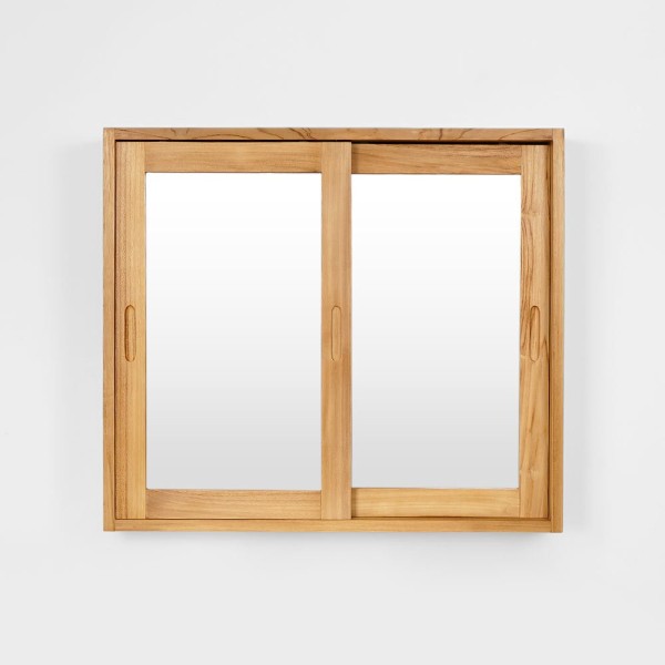 Armoire de salle de bain en teck massif avec miroir 80 cm