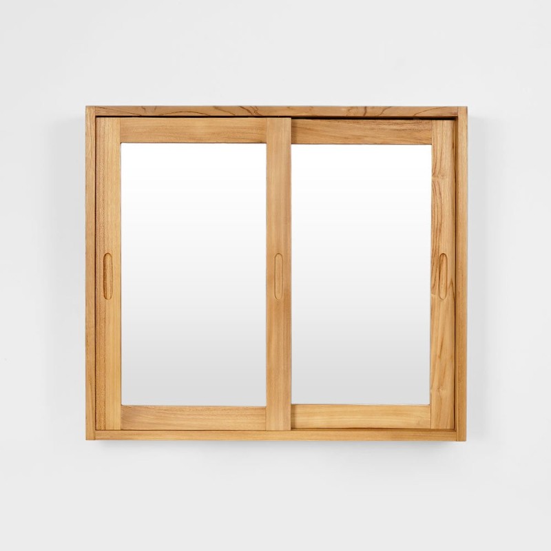 Armoire salle de bain 80cm teck massif portes coulissantes avec miroir