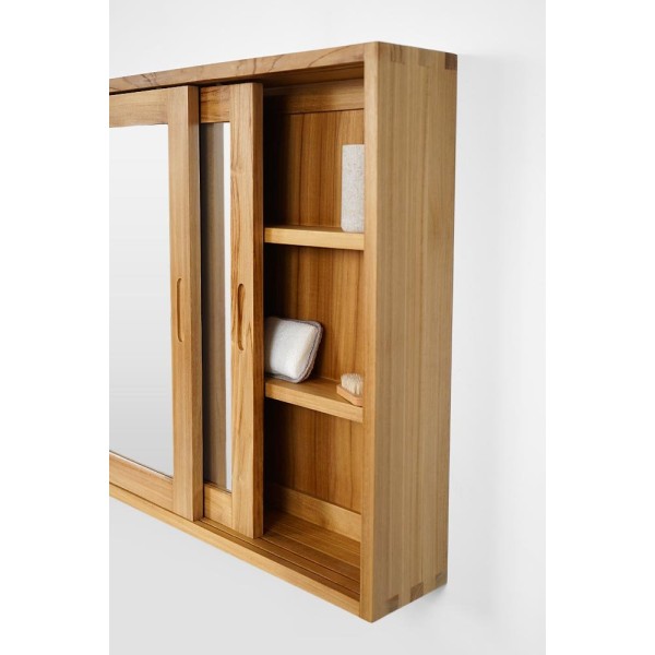 Armoire de salle de bain en teck massif avec miroir 80 cm