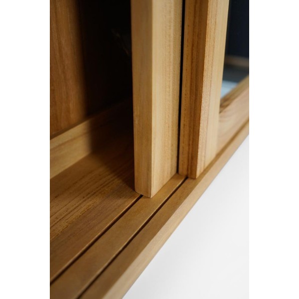 Armoire de salle de bain en teck massif avec miroir 80 cm