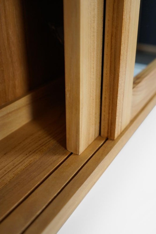 Armoire salle de bain 80cm teck massif portes coulissantes avec miroir