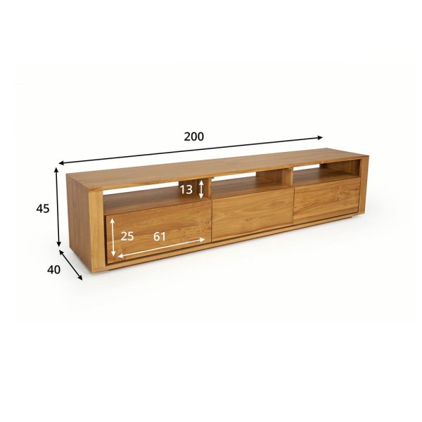 Meuble TV en teck massif 200 cm - Yseult