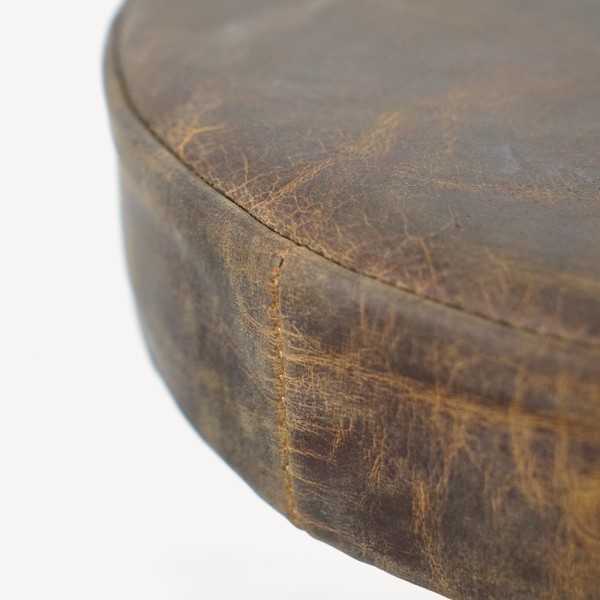 Tabouret industriel réhaussable à manivelle avec assise en cuir synthétique