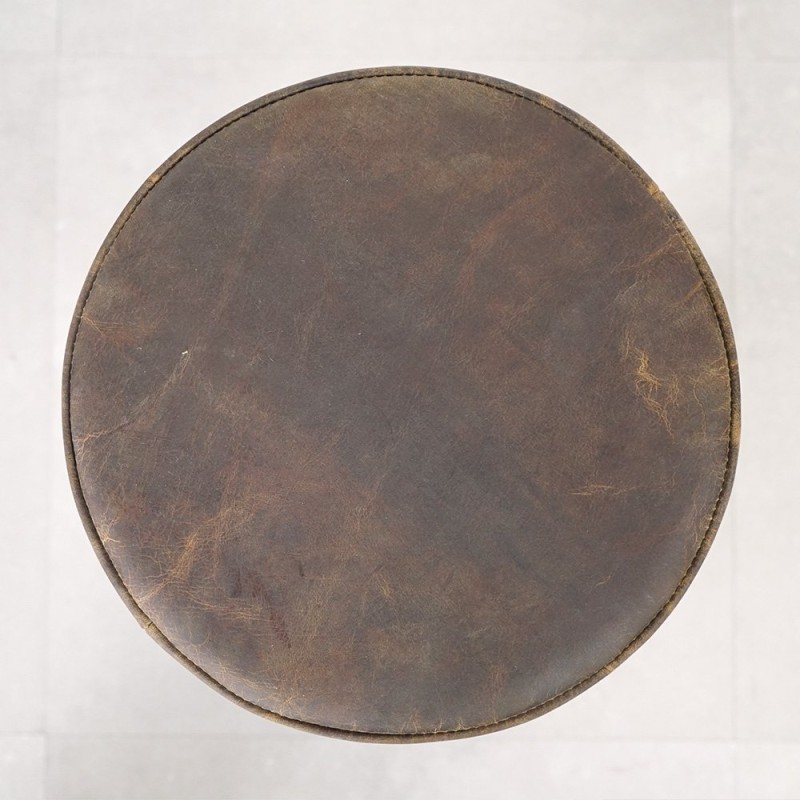 Tabouret industriel réhaussable à manivelle avec assise en cuir