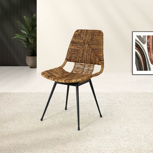 Chaise en rottin naturel et pieds en metal noir - Maria
