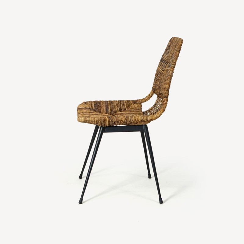 Chaise en rotin naturel et pieds en metal noir - Maria