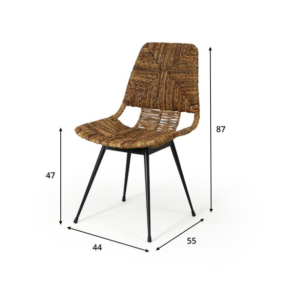 Chaise en rottin naturel et pieds en metal noir - Maria