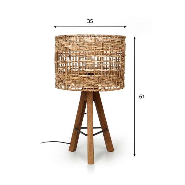 Lampe à poser en teck recyclé et rotin